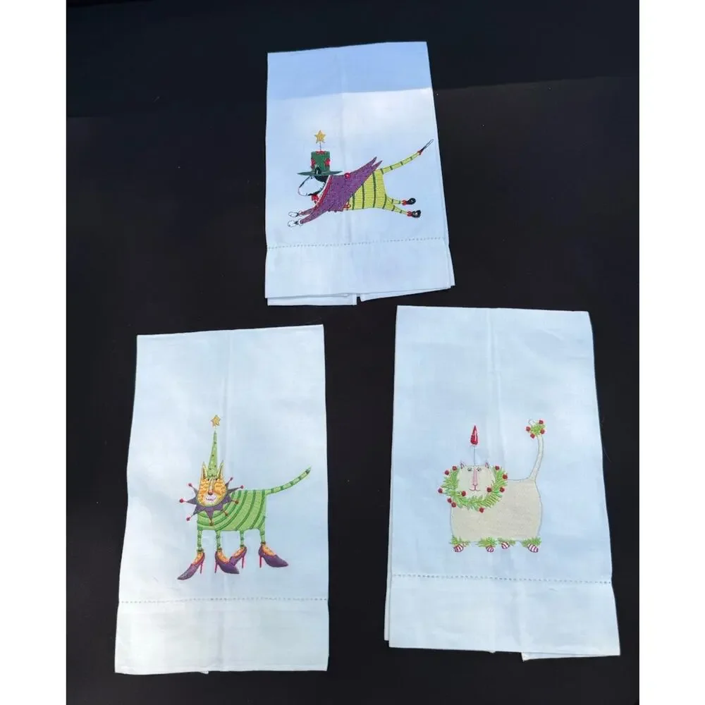 3 New Vintage Patience Brewster Krinkles Embroidered Christmas Tea Towels Set K2